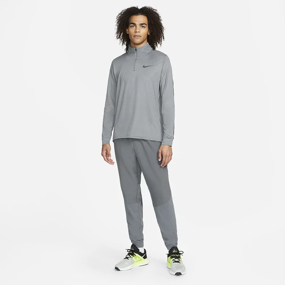 Nike Pro Dri-FIT Mens T-Shirts L Gray 1/4 Zip Long Sleeve Breathable Logo